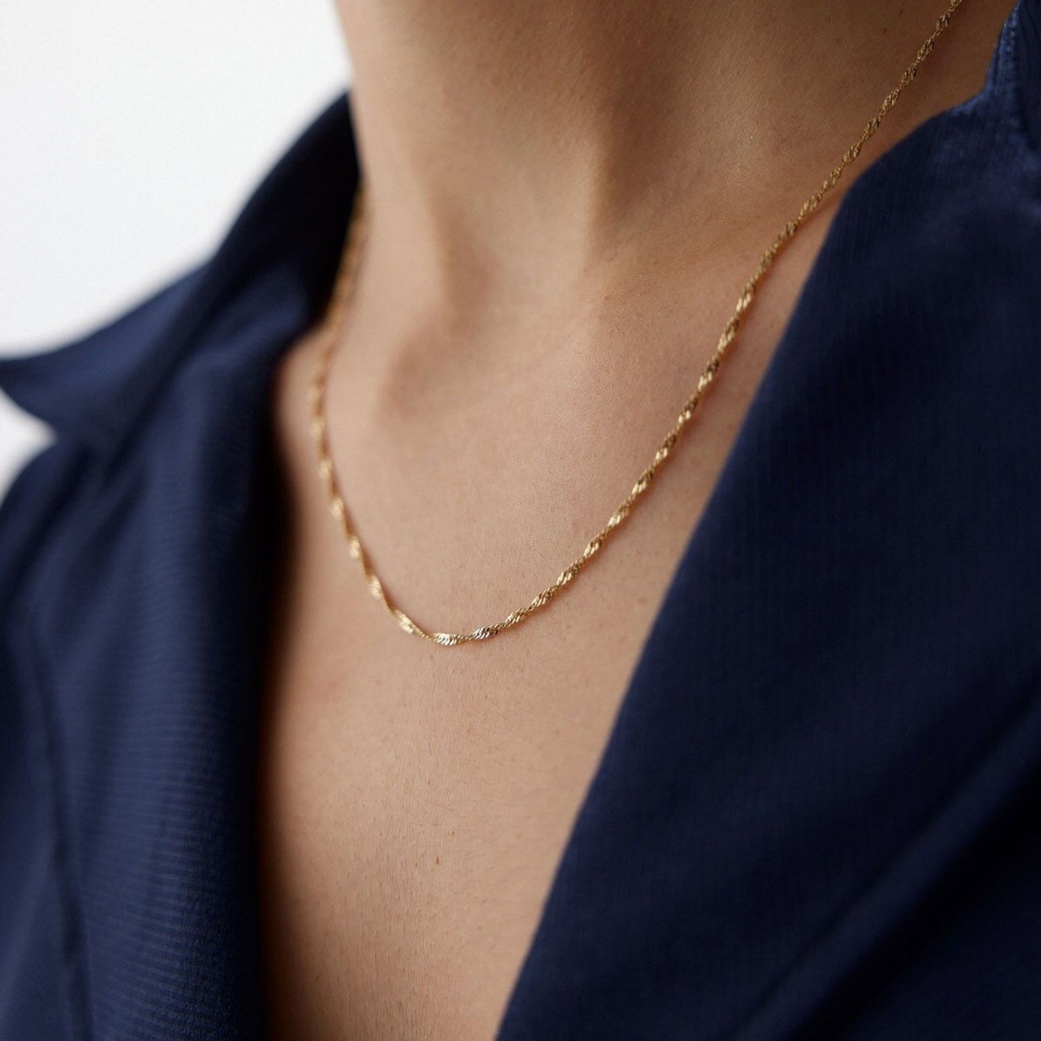 9Ct Solid Gold Twisted Singapore Chain Necklace