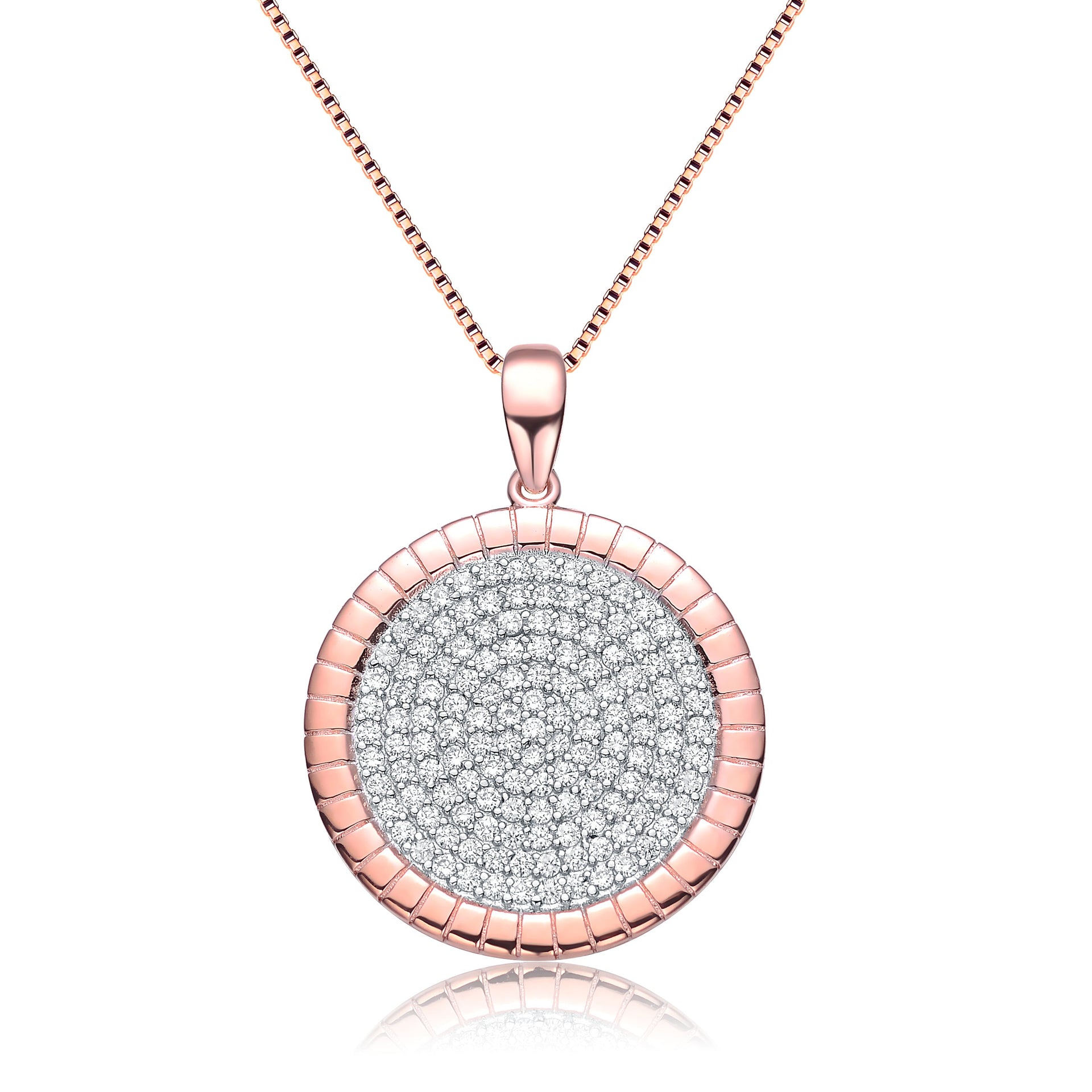 Rose Gold Plated Clear Cubic Zirconia Round Shaped Pendant Necklace