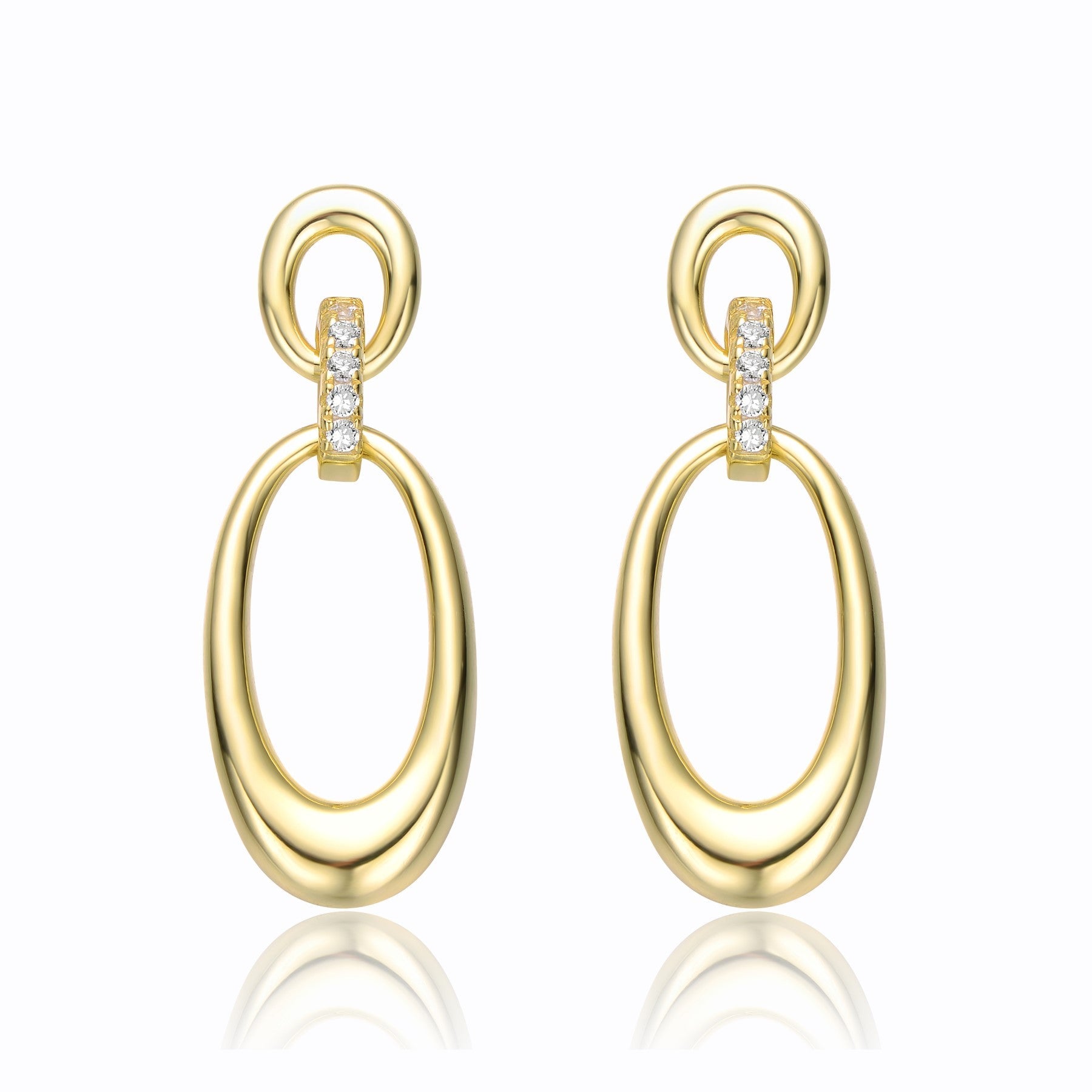 GV Sterling Silver 14k Yellow Gold Plated with Cubic Zirconia Oblong Chain Dangle Earrings