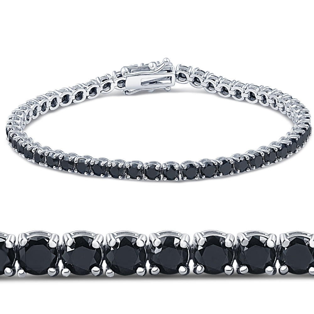 7 1/4 Ct Black Diamond Tennis Bracelet 14k White Gold 7'
