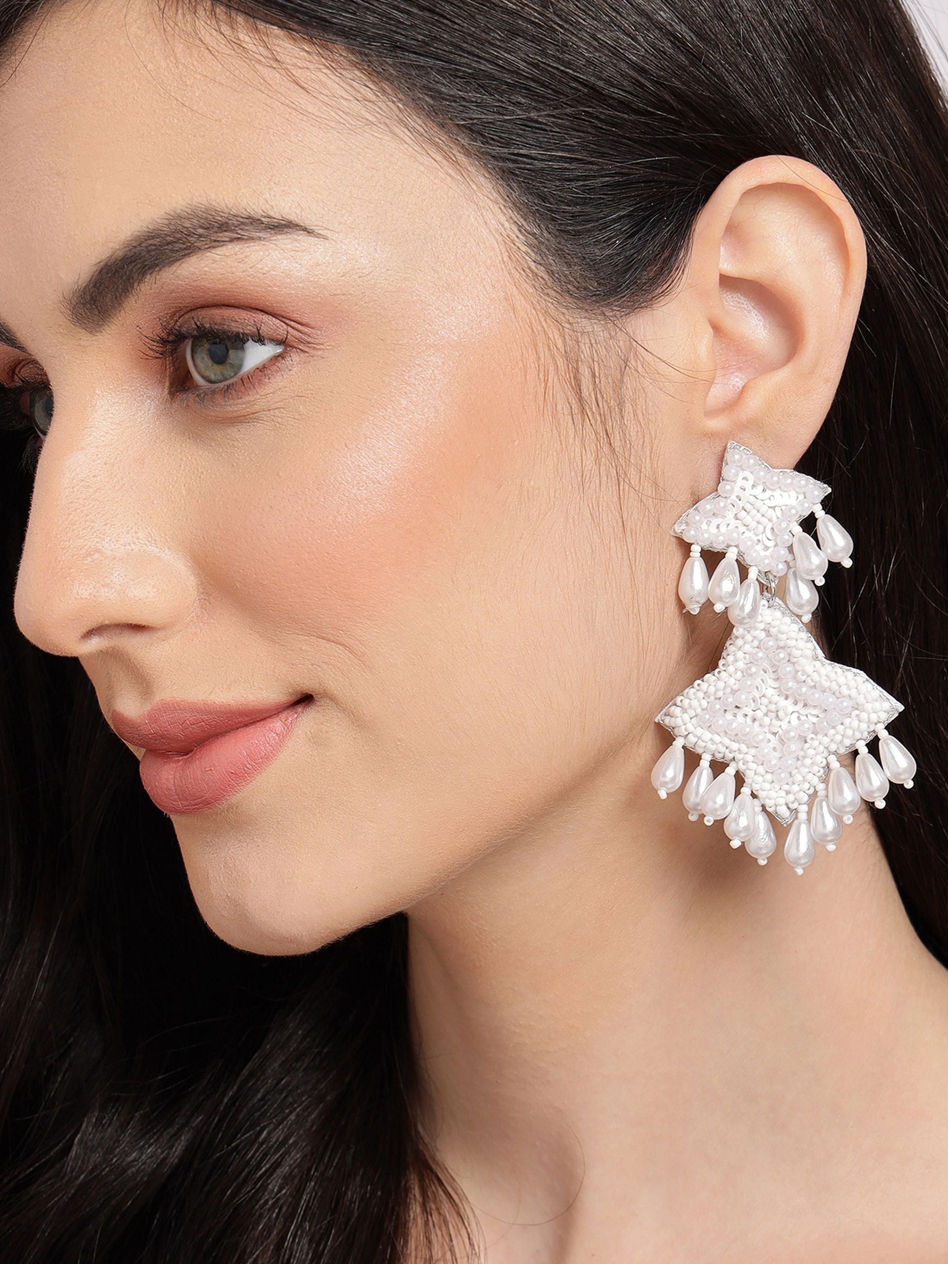 Pearl And Bead Drop Earrings