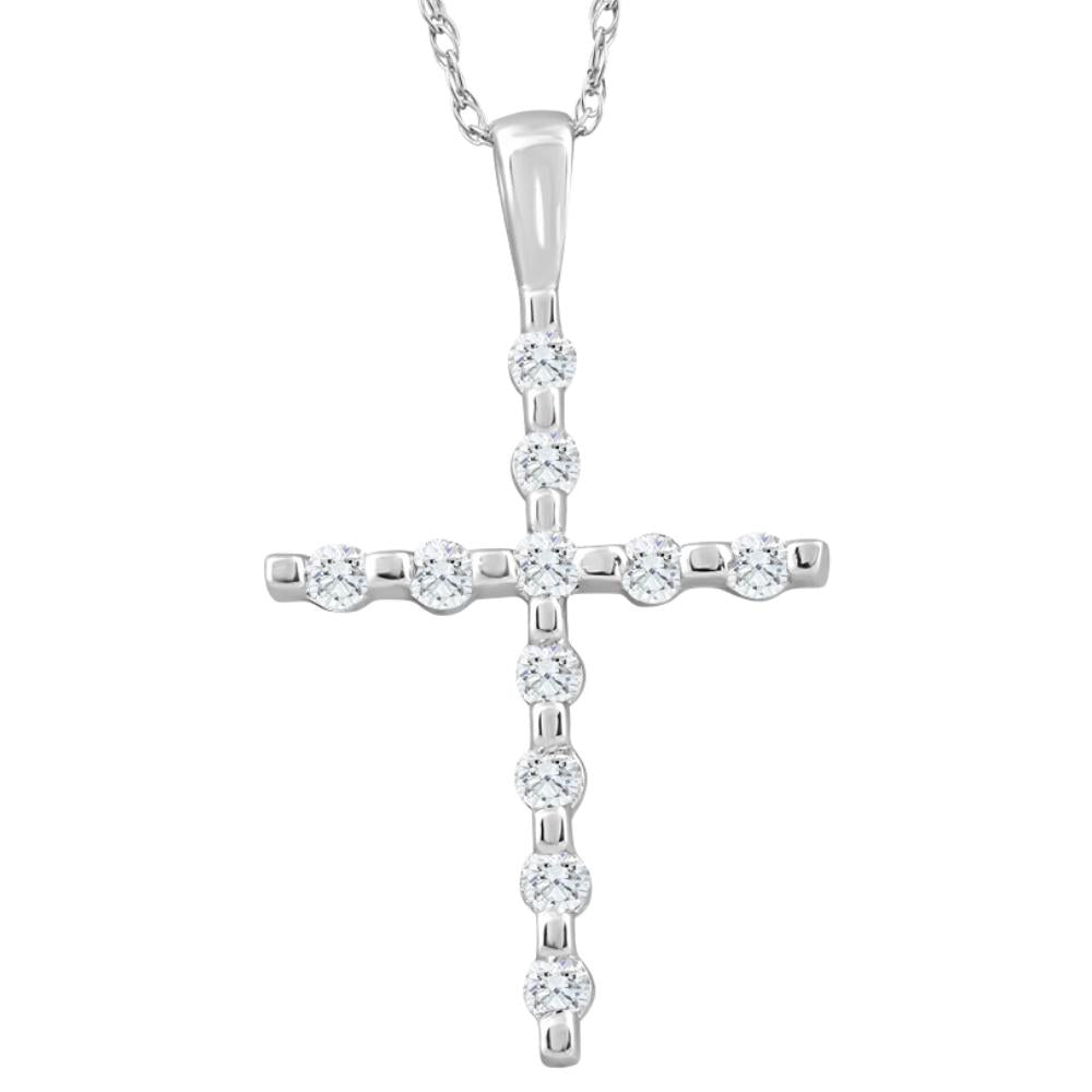1/5Ct Diamond Cross Pendant 10k White Gold 18' 10k Gold Necklace