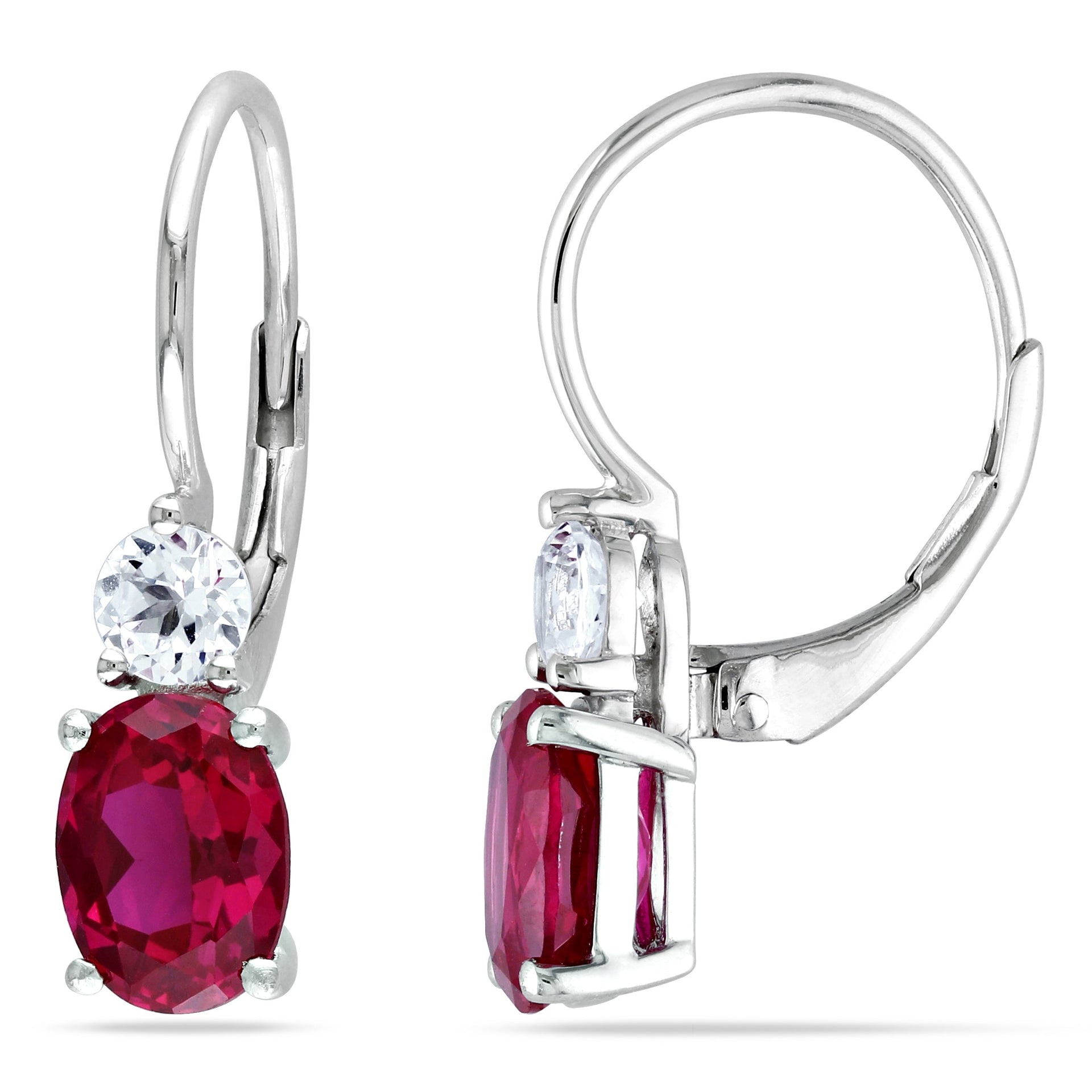 Mimi & Max 4 5/8ct TGW Created Ruby and White Sapphire Leverback Earrings in Sterling Silver