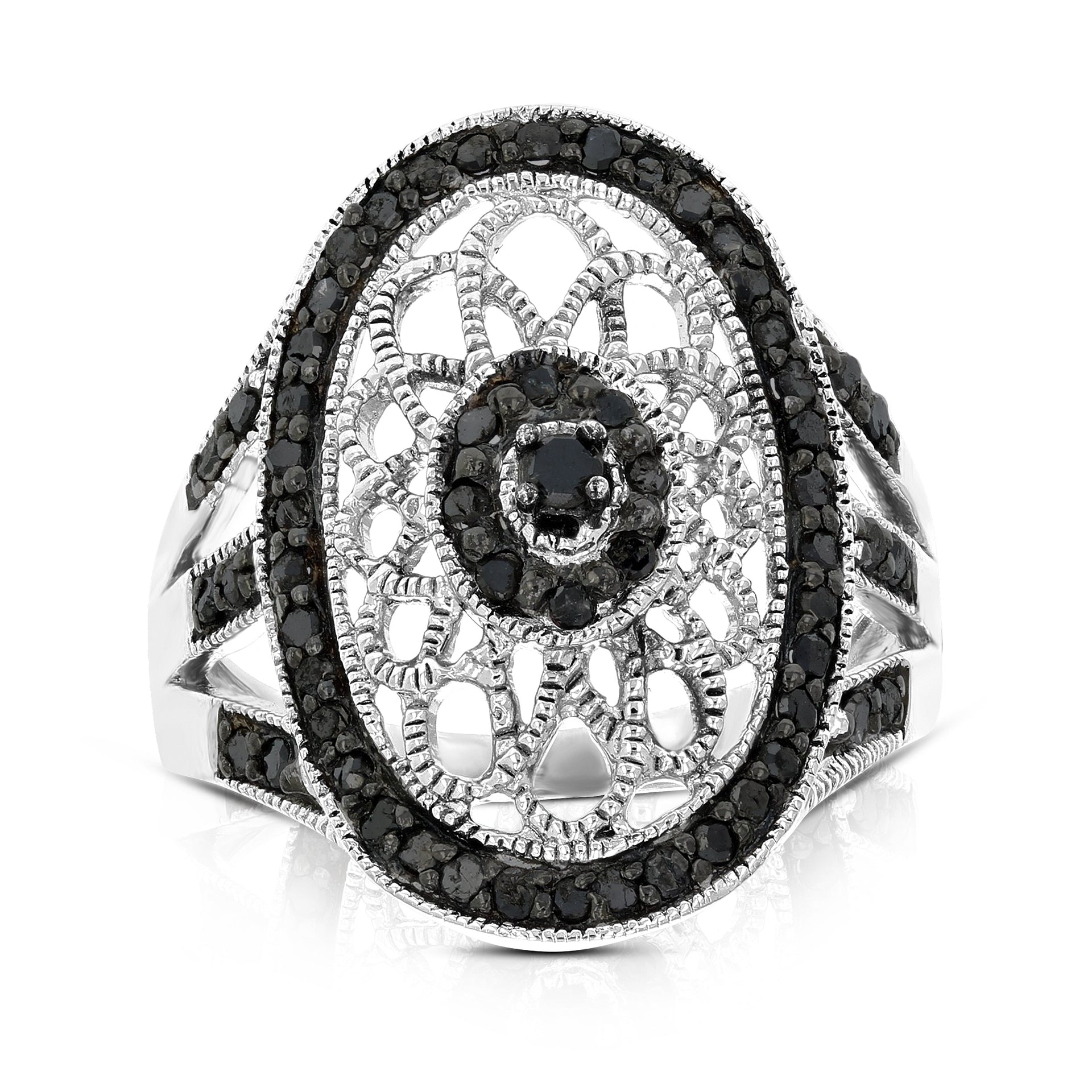 1/2 CT Black Diamond Cocktail Ring Sterling Silver