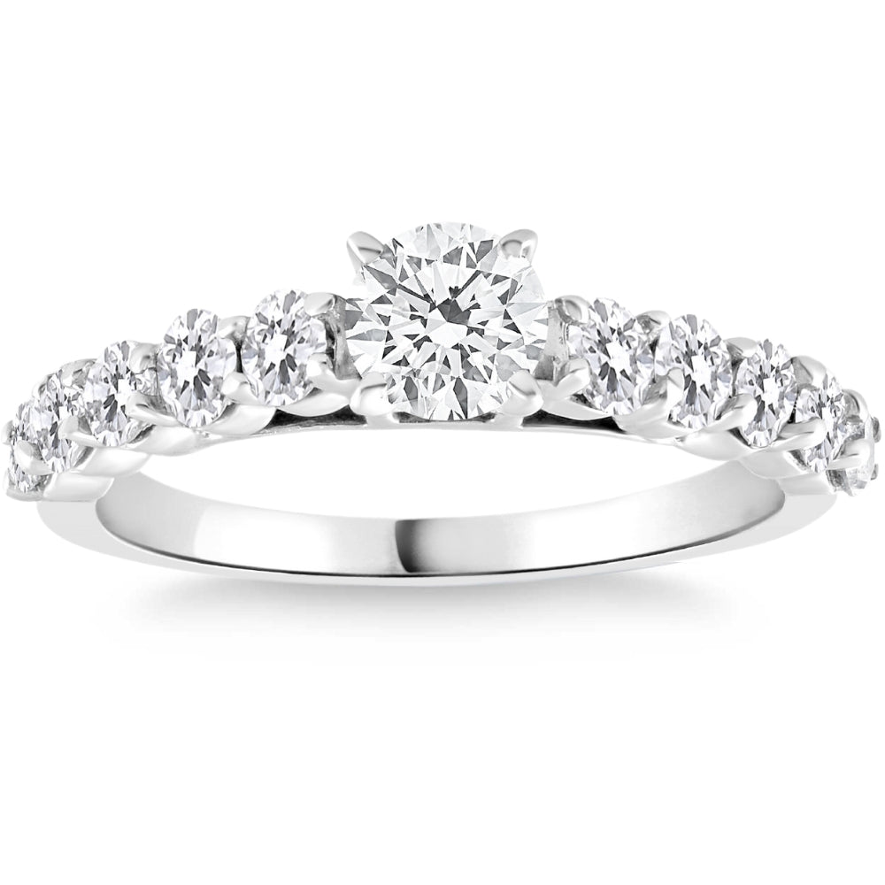 1 1/2 ct Diamond Engagement Ring Round Cut 14k White Gold With Side Stones