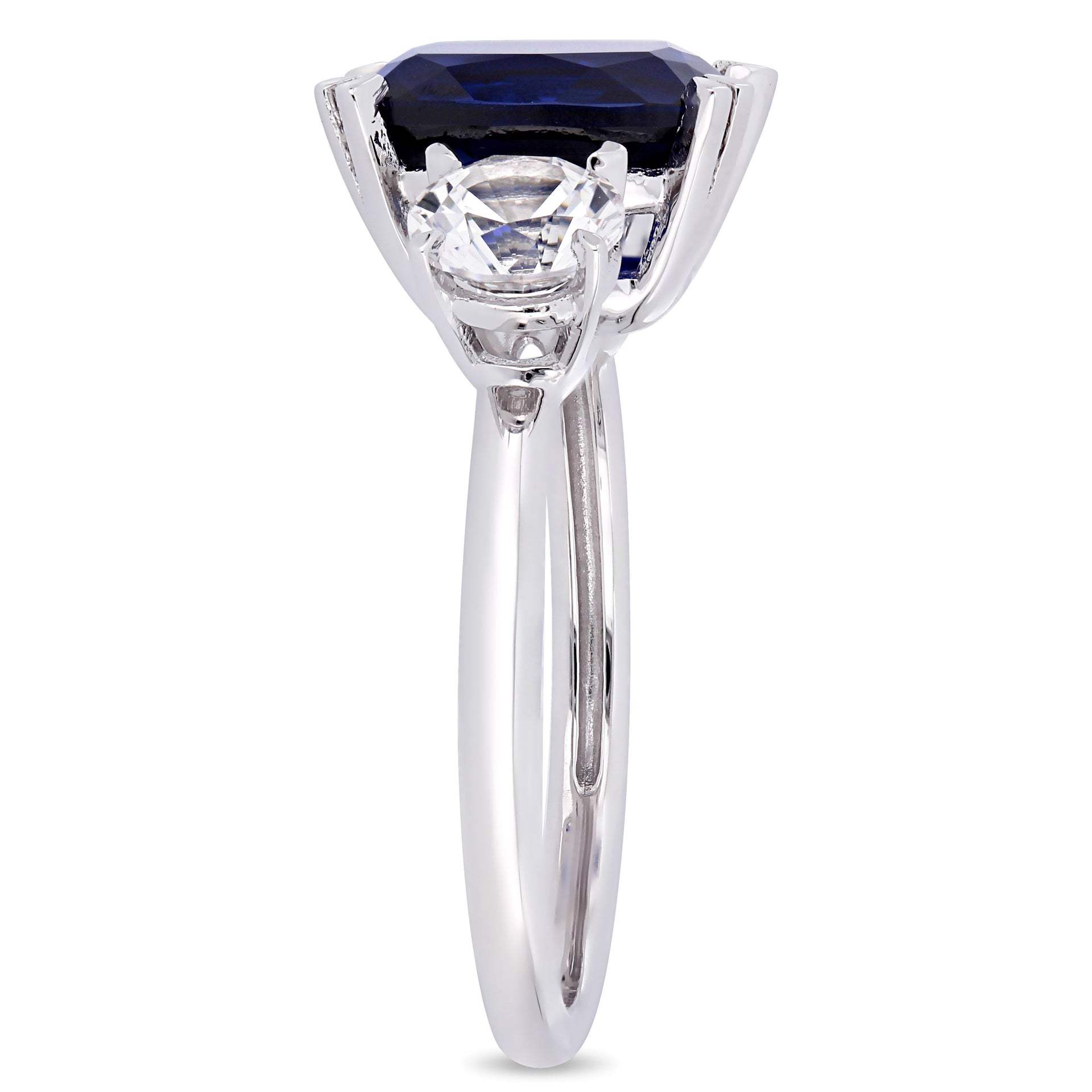 6 1/10 CT TGW Cushion-Cut Created Blue and Created White Sapphire Three-Stone Ring in 10K White Gold