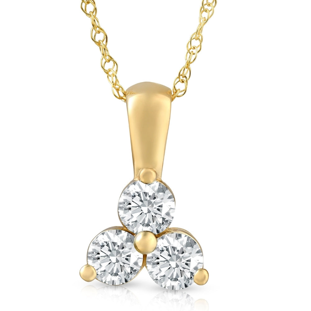 1Ct Diamond Three Stone Pendant in 14k White Yellow Rose Gold Necklace