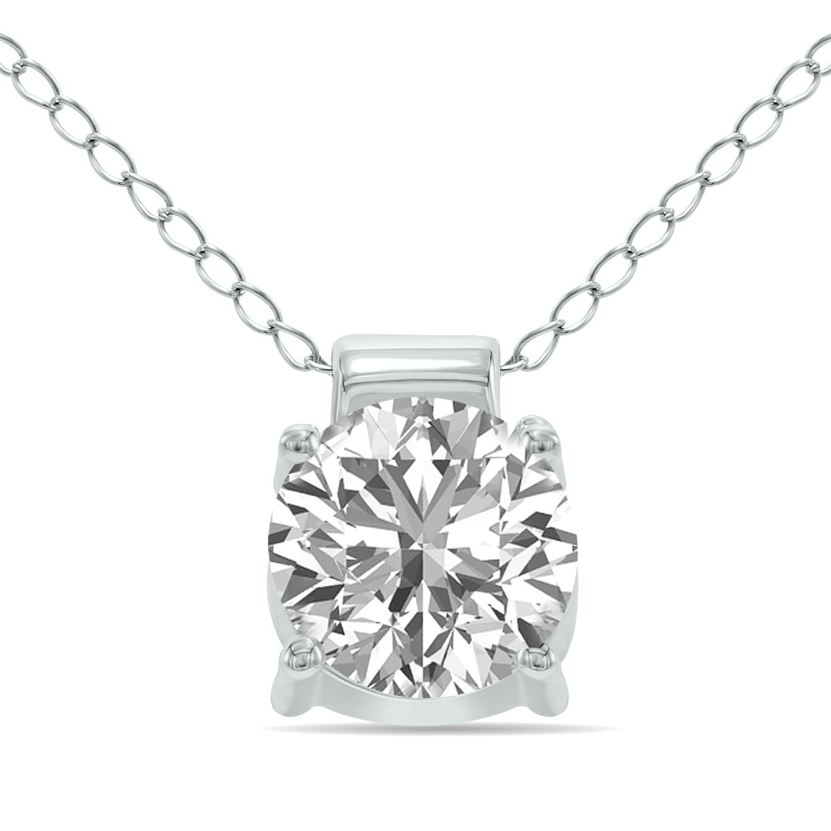 Lab Grown 1 Carat 4 Prong Diamond Solitaire Pendant In 14K White Gold