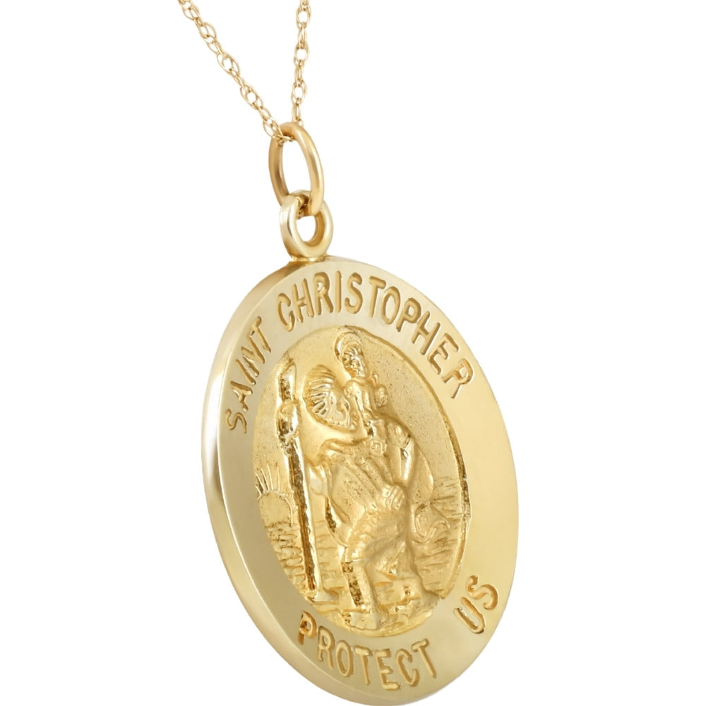 14k Yellow Gold St. Christopher Medal Pendant 1' Tall 3 Grams