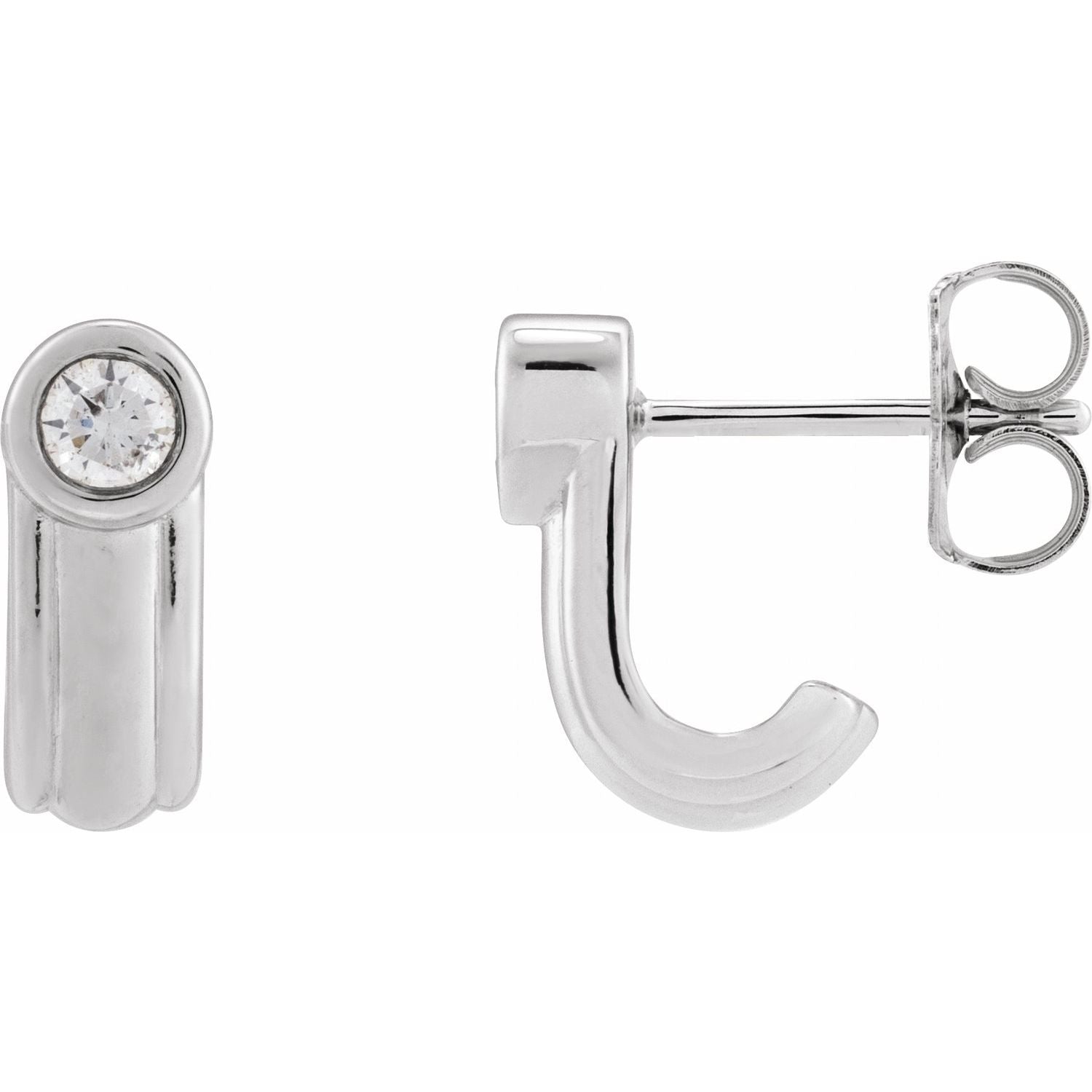 14K Gold 1/5ct Lab-grown Diamond Solitaire J Hoop Earrings Clarity SI Color G-H