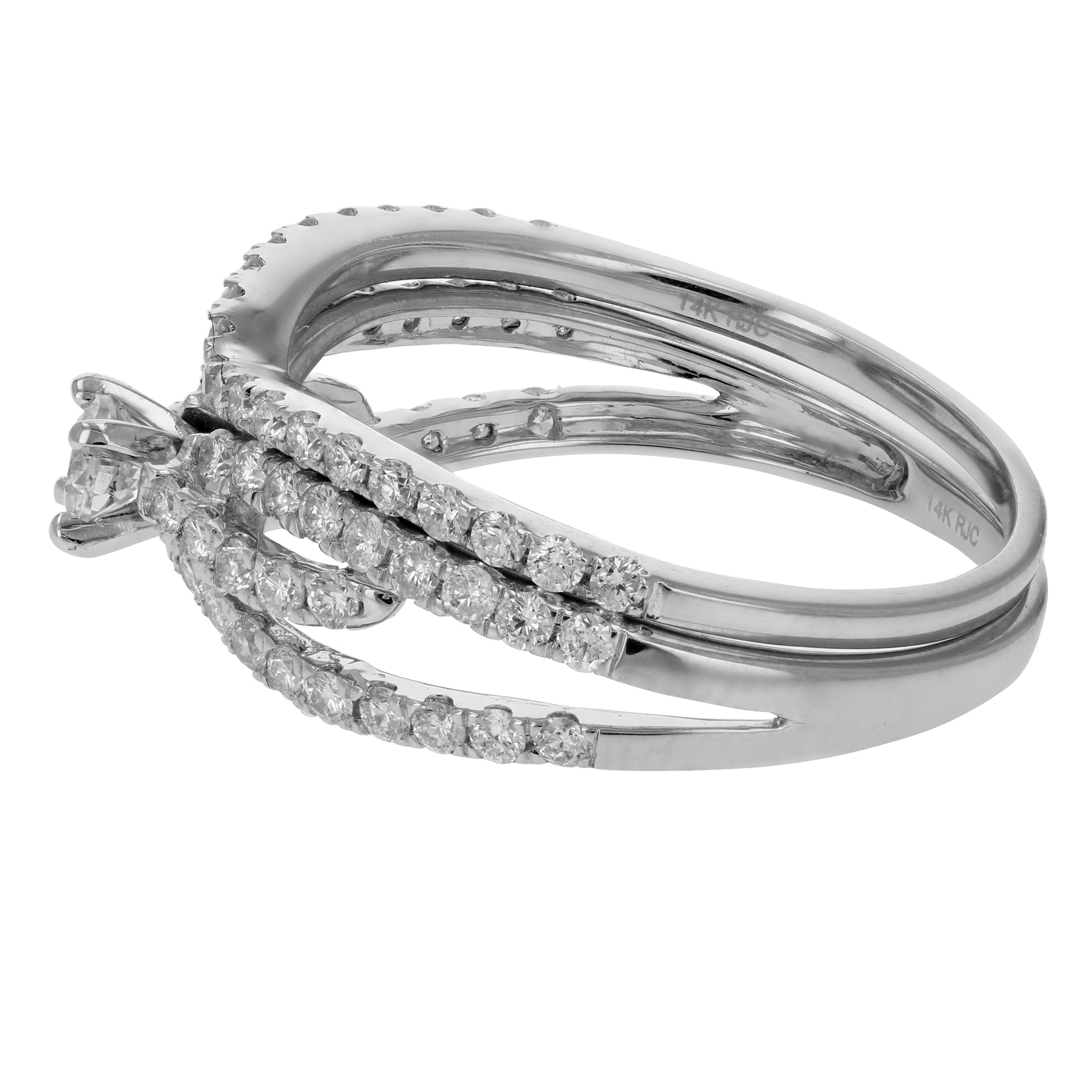 7/8 Cttw Diamond Halo Wedding Engagement Ring Set 14K White Gold Bridal Prong