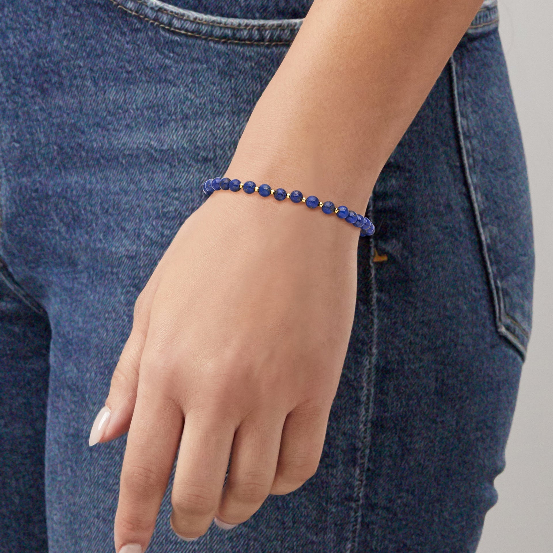 Canaria 4-5mm Lapis Bead Bracelet in 10kt Yellow Gold