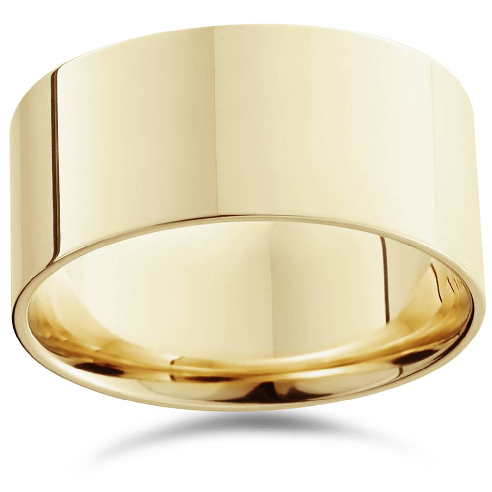 10mm Flat High Polished Wedding Band 14K Yellow Gold Size Selectable
