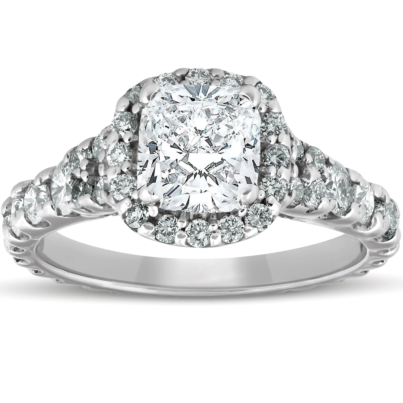 2 1/2ct Cushion Diamond Halo Engagement Ring 14k White Gold Lab Grown