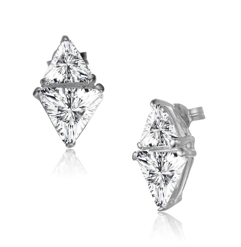 GENEVIVE Sterling Silver Clear Cubic Zirconia Stud Earrings