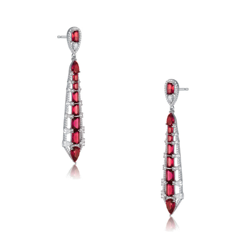 Sterling Silver With Colored Cubic Zirconia Ladder Style Dangle Earrings
