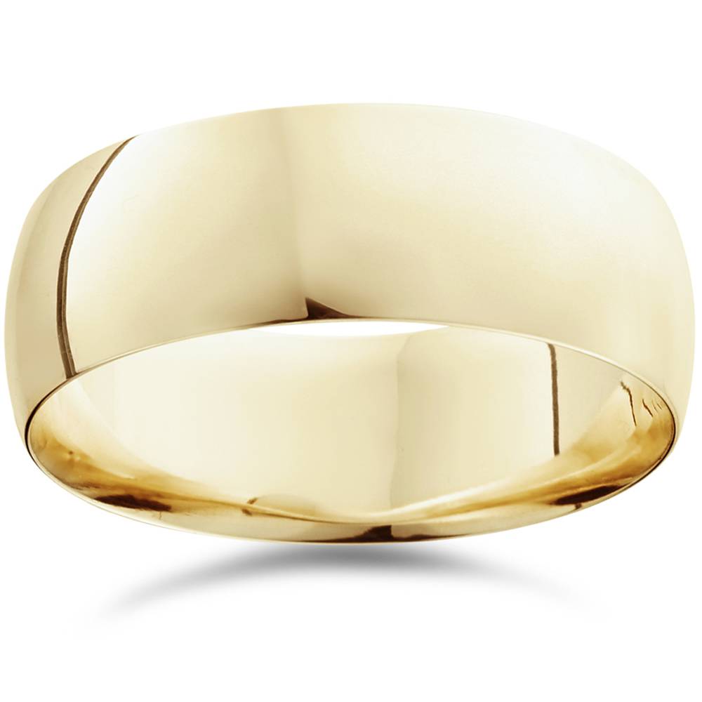8mm Dome High Polished Wedding Band 10K Yellow Gold Size Selectable