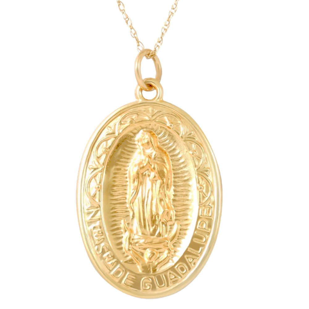 14k White or Yellow Gold Lady Of Guadalupe Medal Pendant 1' Tall 4 Grams