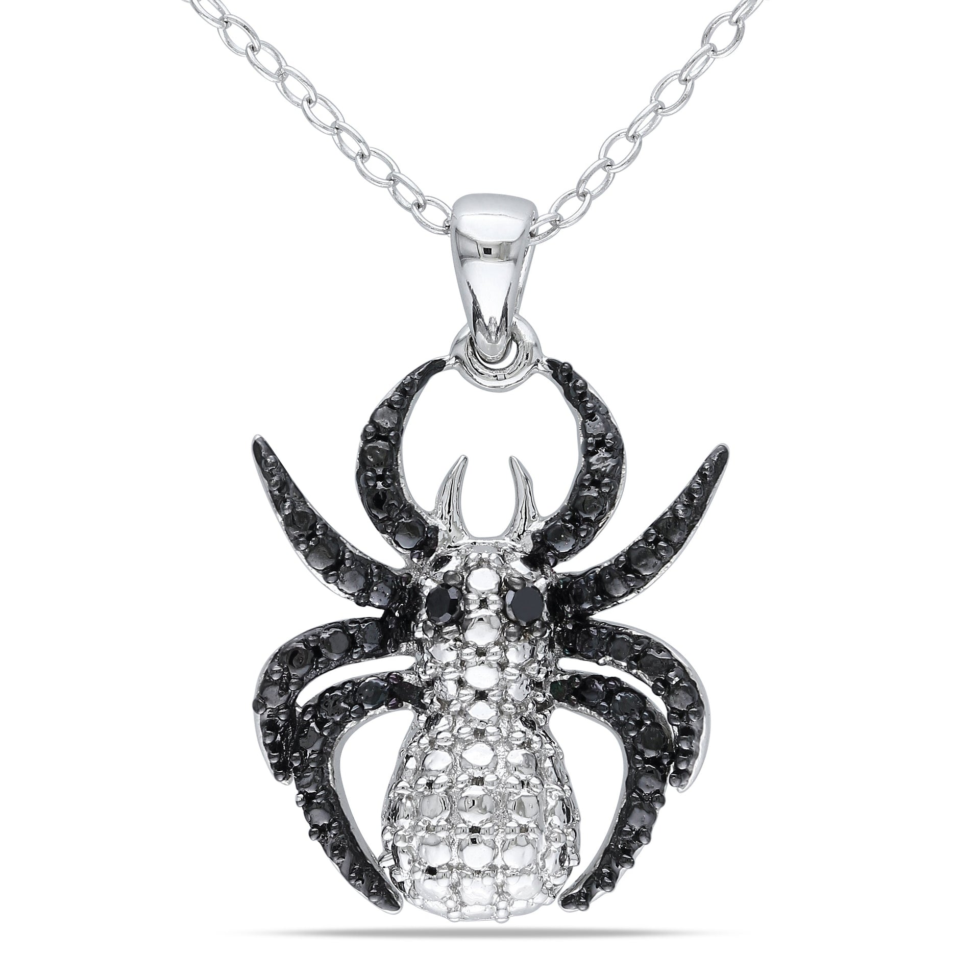 Black Diamond Spider Necklace in Sterling Silver with Black Rhodium