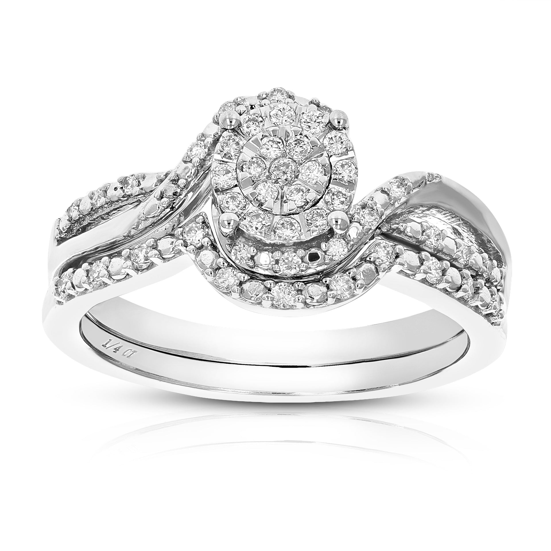 1/4 Cttw Lab Created Diamond Wedding Bridal Set Sterling Silver Prong