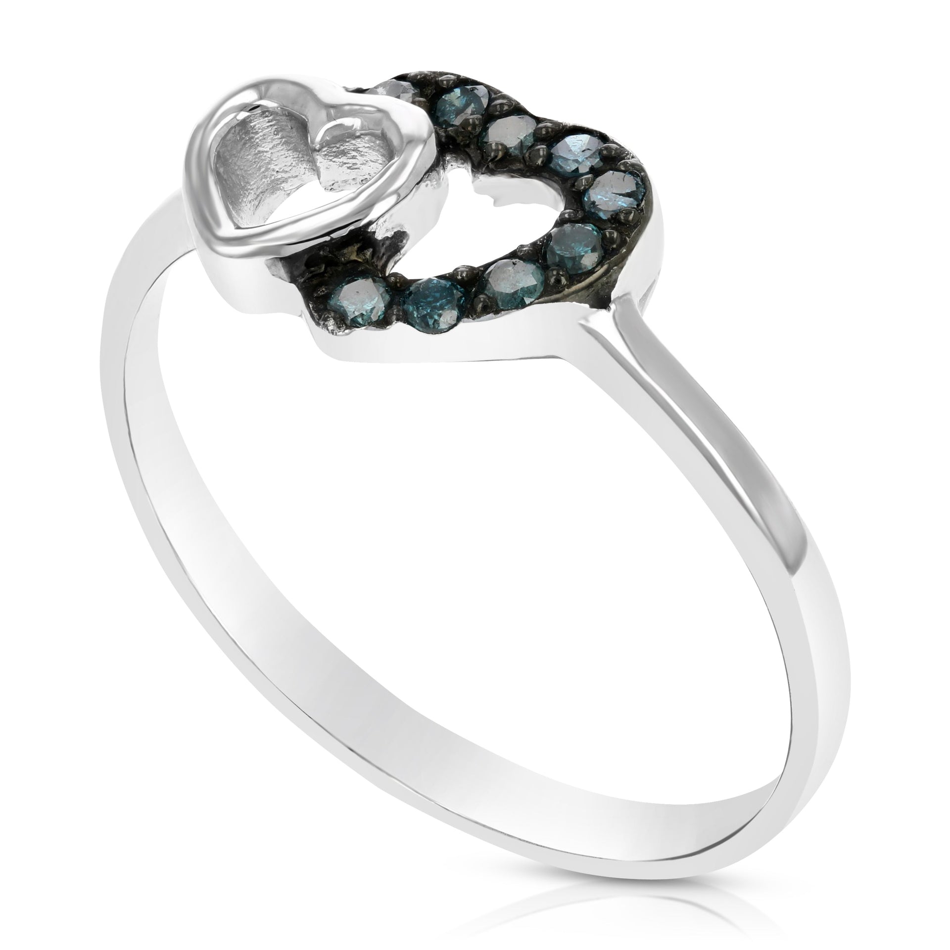 1/8 cttw Blue Diamond Heart Ring .925 Sterling Silver with Rhodium