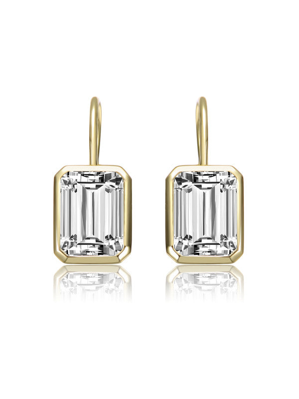 Sterling Silver With Clear Cubic Zirconia Baguette Drop Leverback Earrings