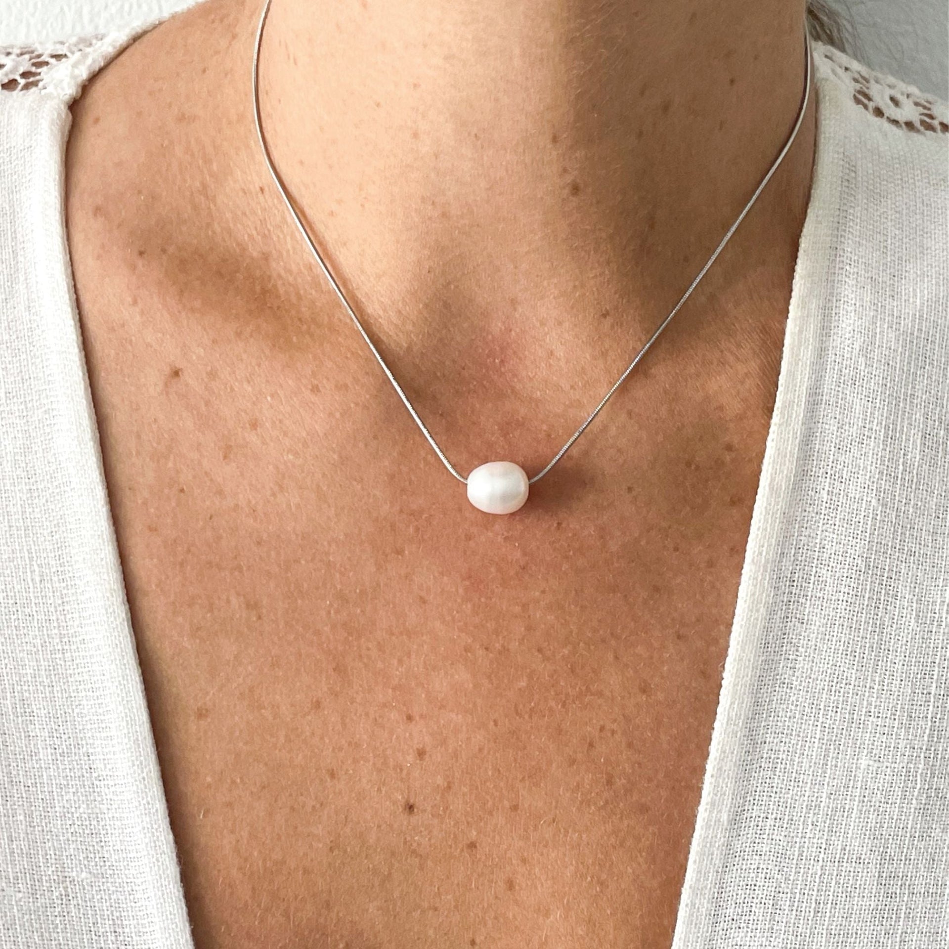 Adornia Pearl Chain Necklace silver