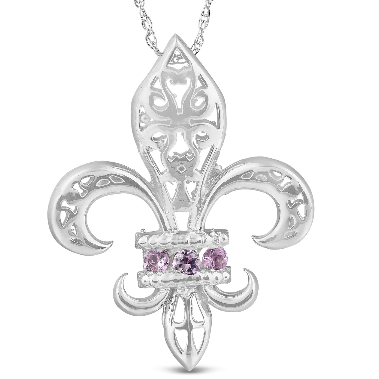 Pink Sapphire Vintage Fleur De Lis Pendant 10KT White Gold 1'