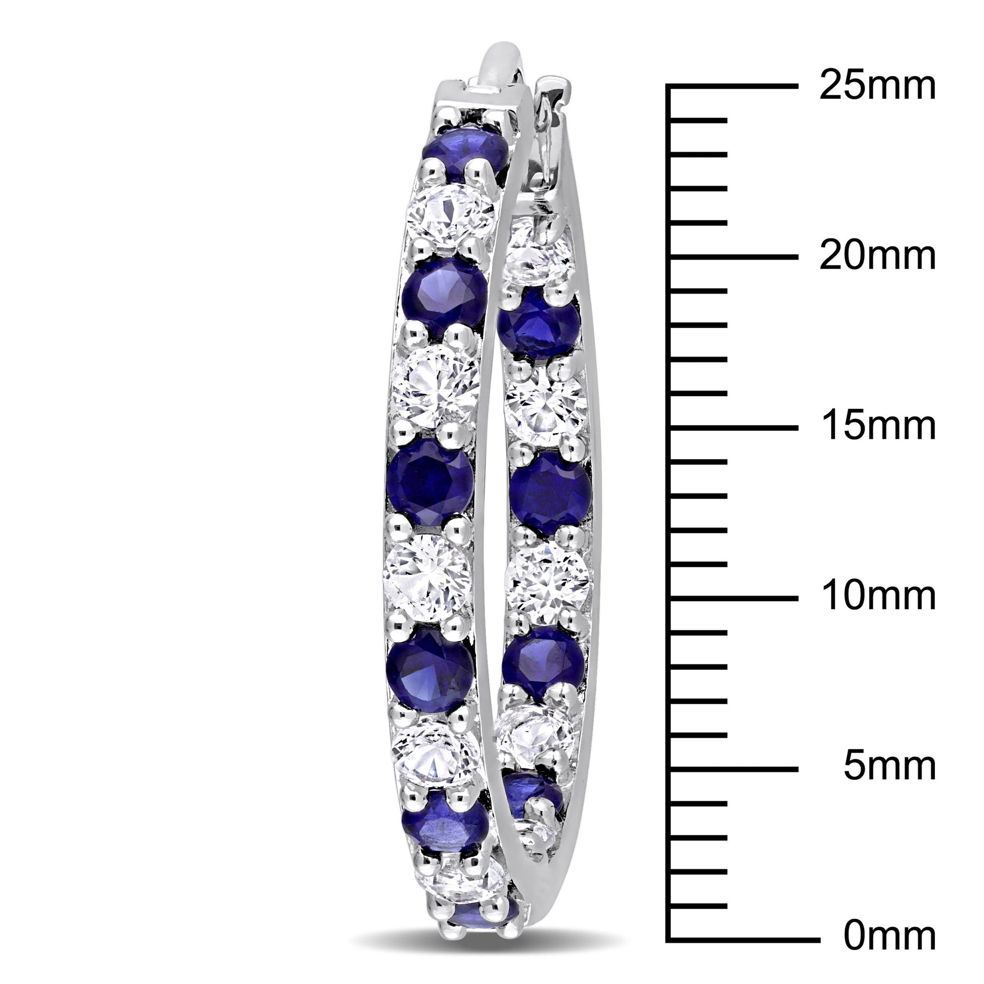 3 5/8 CT TGW Created Blue and White Sapphire Hoop Earrings in Sterling Silver