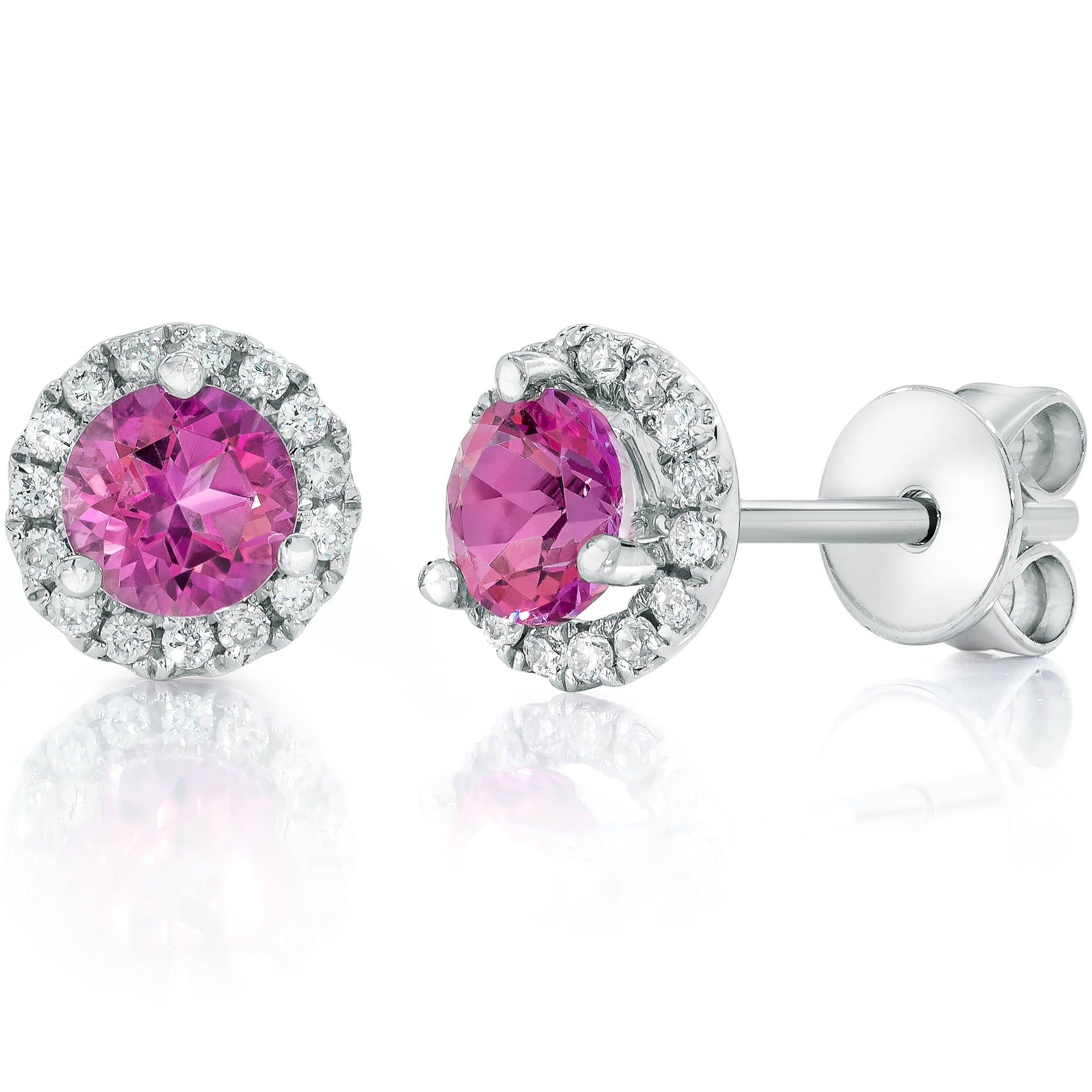 1ct Pink Topaz & Diamond Halo Studs 10K White Gold