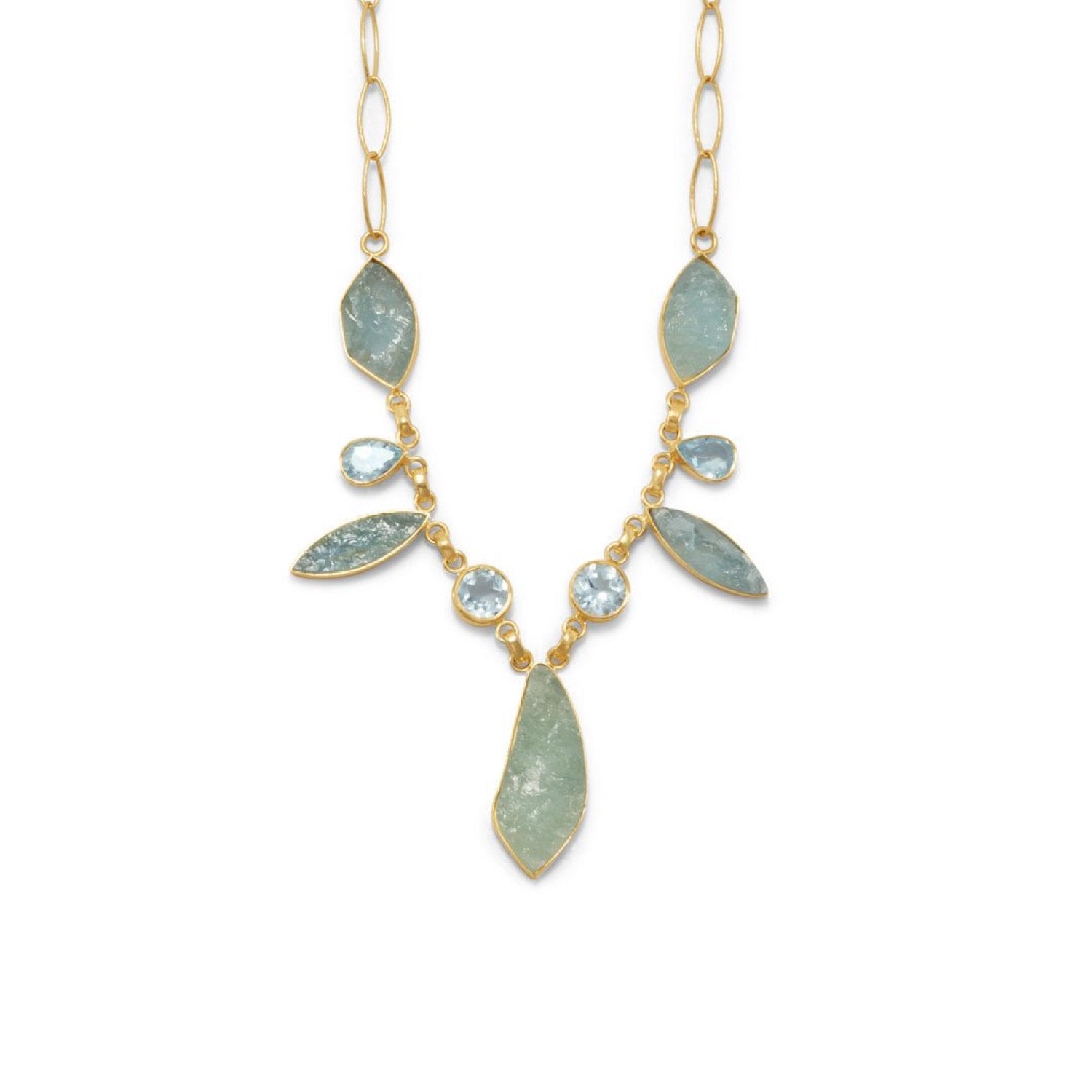 18k Gold Plated Aquamarine & Blue Topaz Necklace