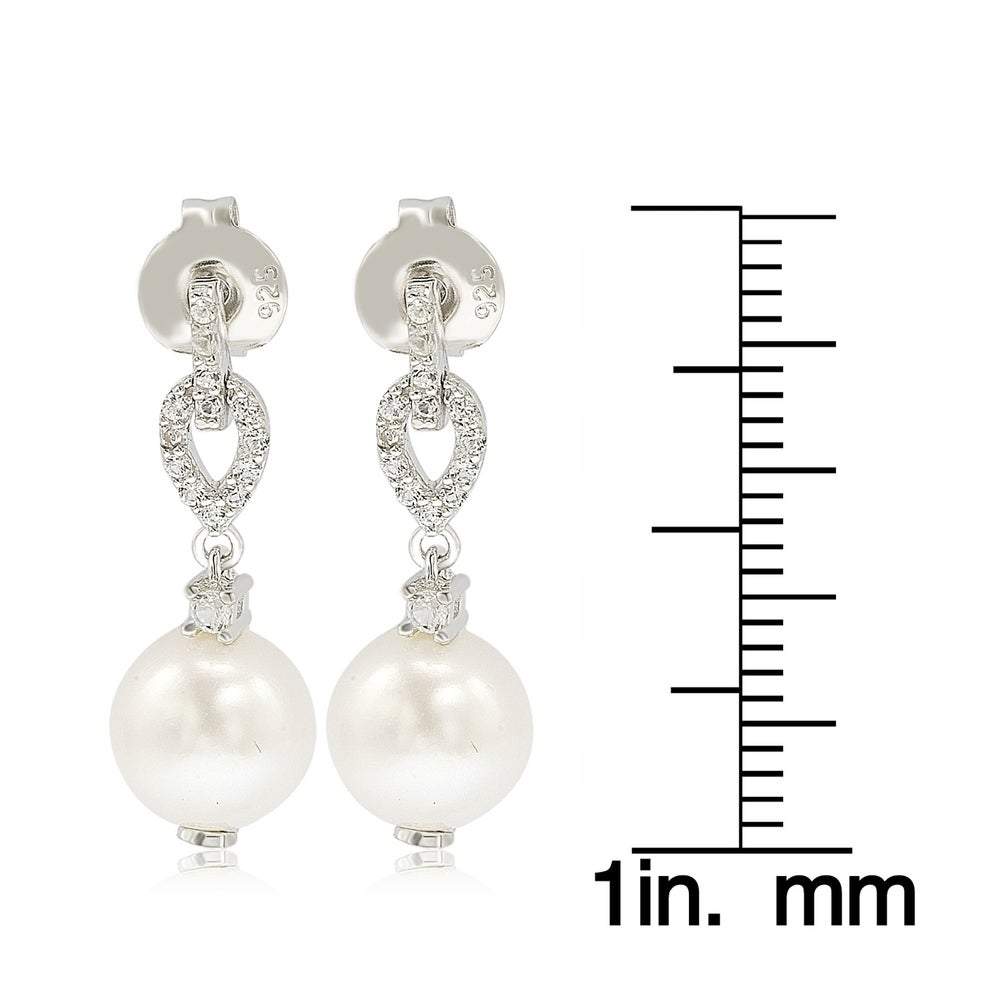 Suzy Levian Sterling Silver Pearl & White Sapphire Dangle Earrings