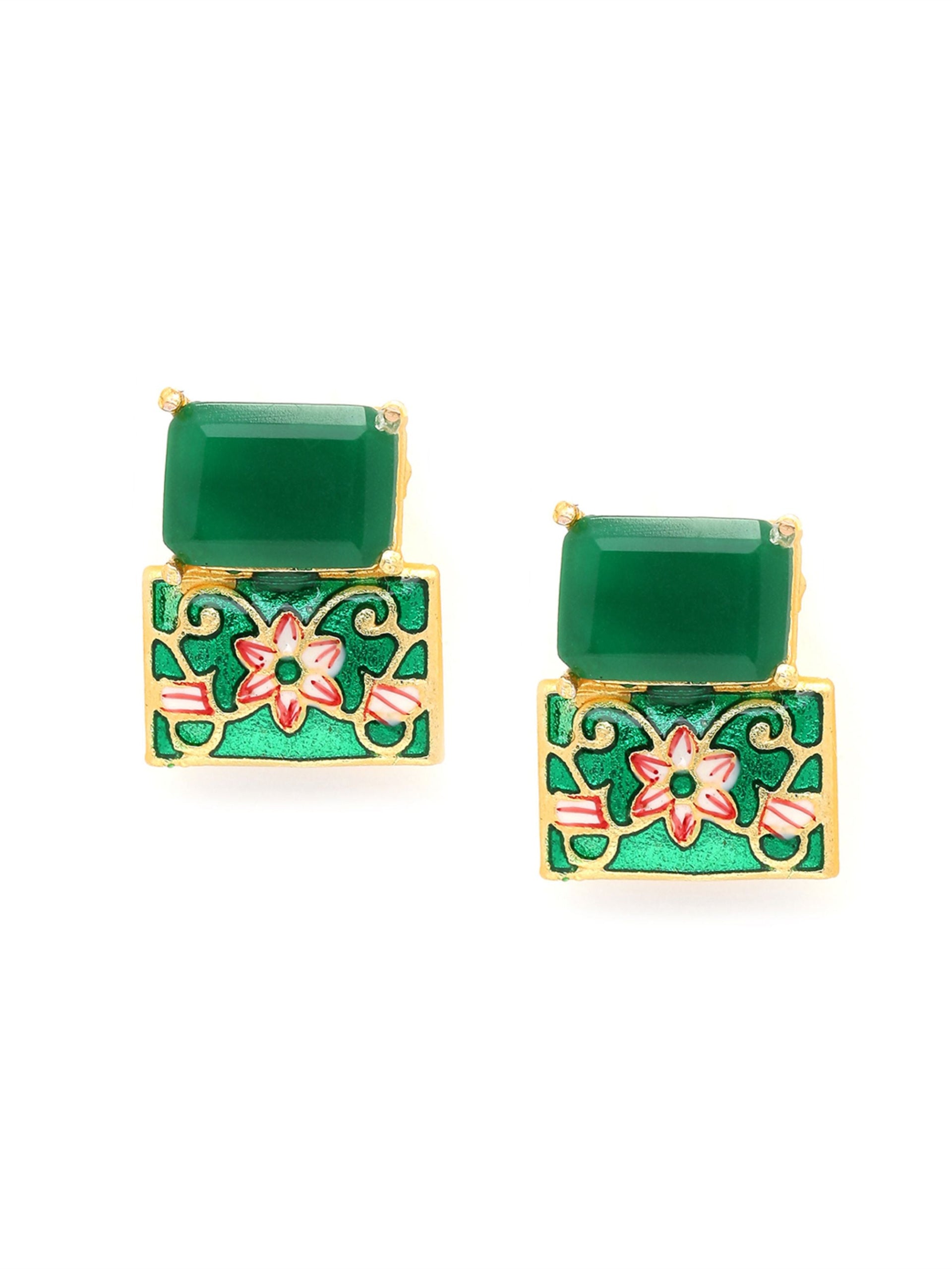 Green Contemporary Studs Earrings