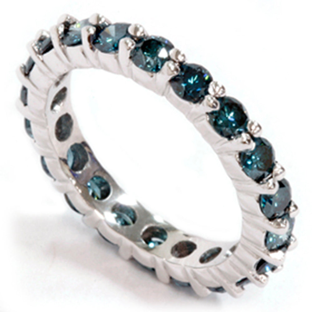 2 CT Prong Blue Diamond Eternity Ring 14K White Gold