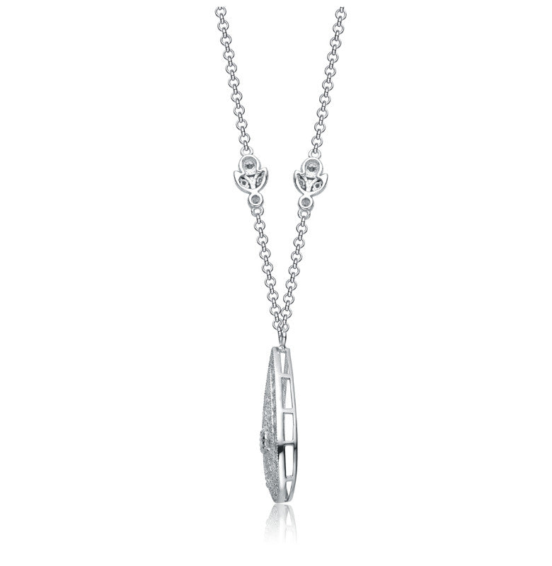 Sterling Silver White Gold Plated With Clear Cubic Zirconia Teardrop Necklace