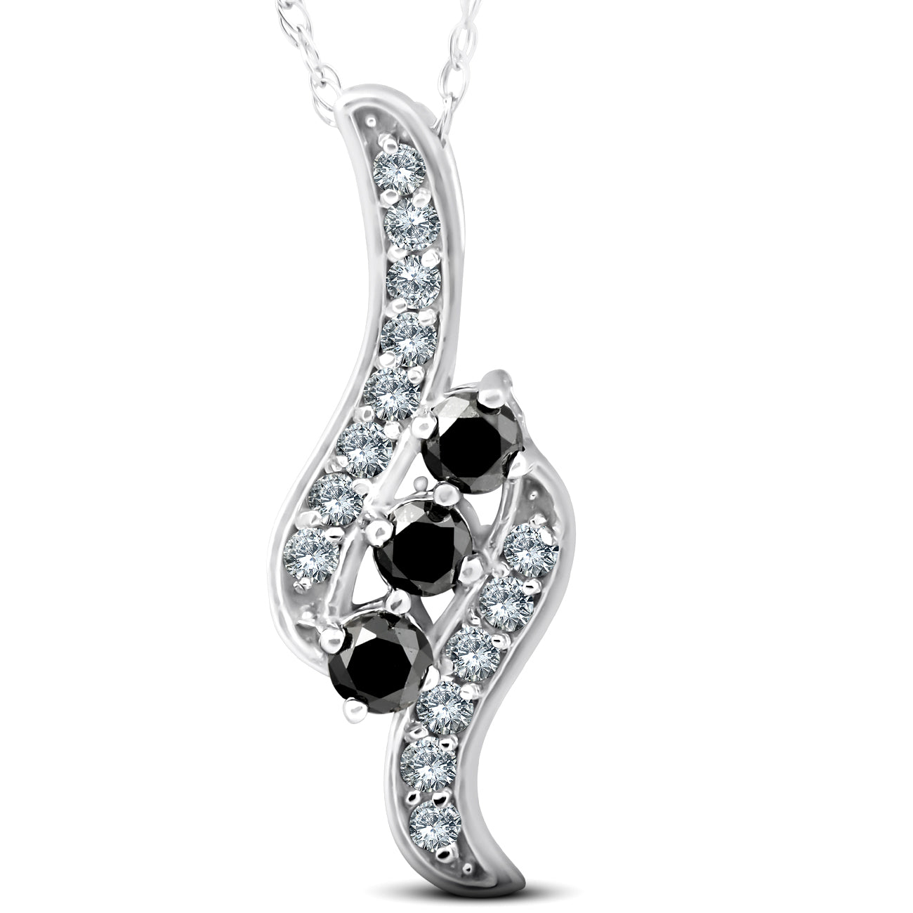 1/3ct 3-Stone Black Diamond Pendant 14 KT White Gold