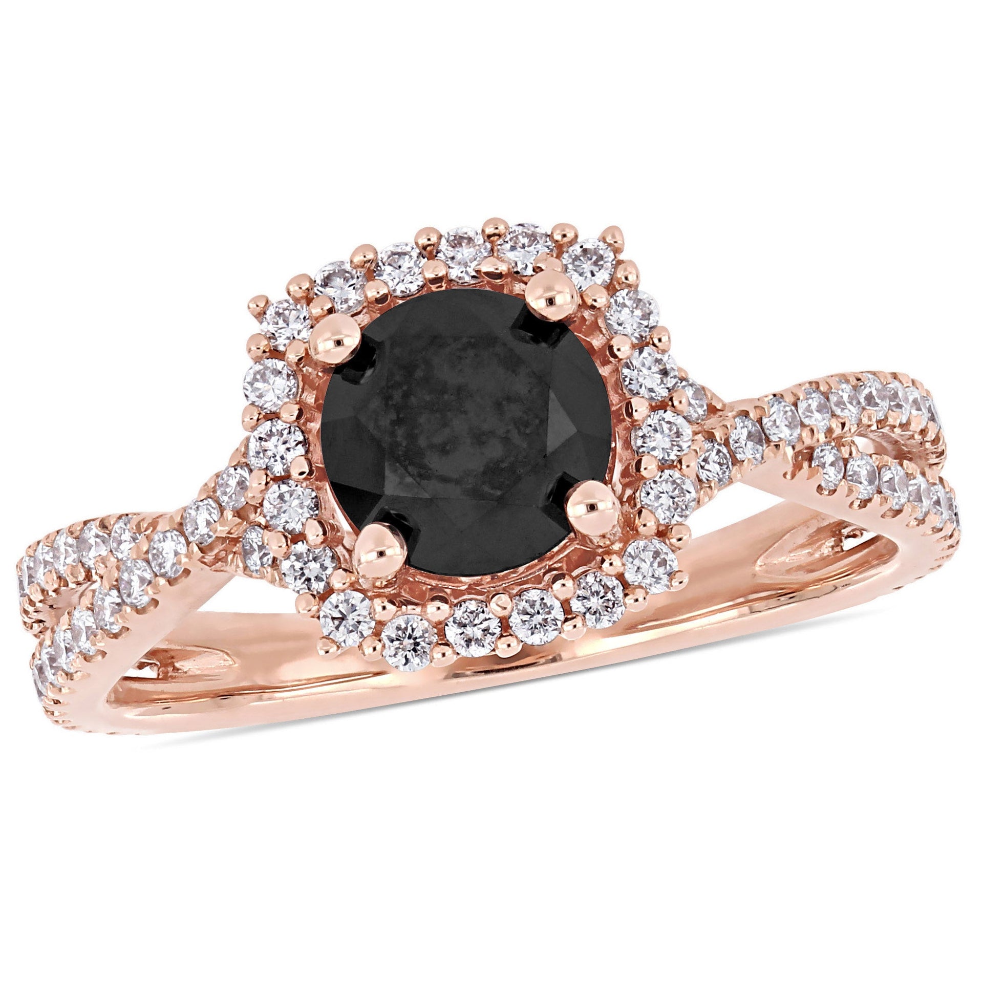 Mimi & Max 1 1/2ct TW Black White Diamond Halo Infinity Engagement Ring 14k Rose Gold