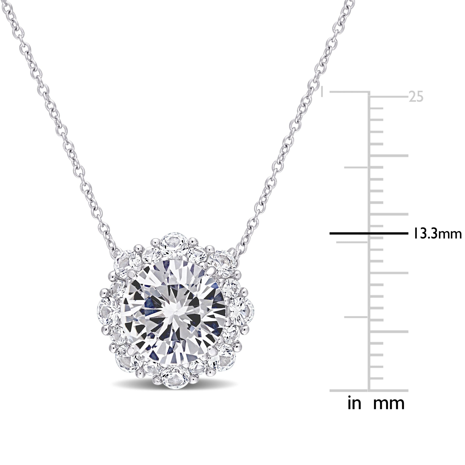 4 3/8 CT TGW Created White Sapphire Halo Pendant with Chain in 10k White Gold