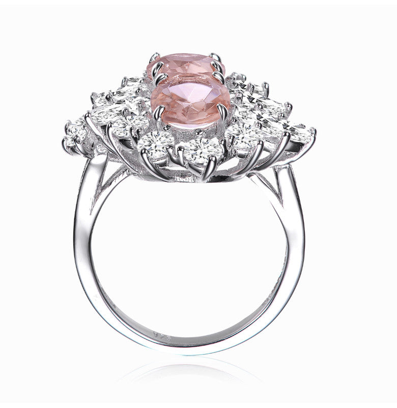 GENEVIVE Sterling Silver Morganite Cubic Zirconia Cocktail Ring