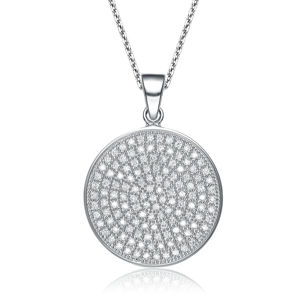 Gv C.z. Sterling Silver Rhodium Plated Micro Pave Round Drop Pendant