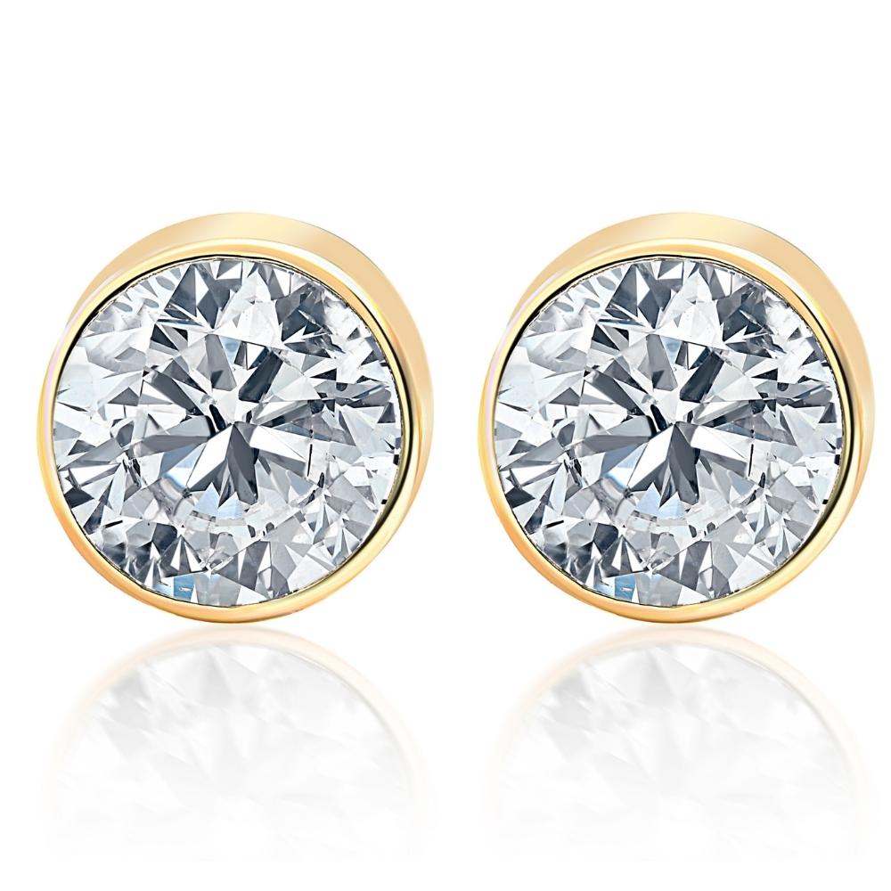 1.00Ct Round Brilliant Cut Natural Quality VS2-SI1 Diamond Stud Earrings in 14K Gold Round Bezel Setting