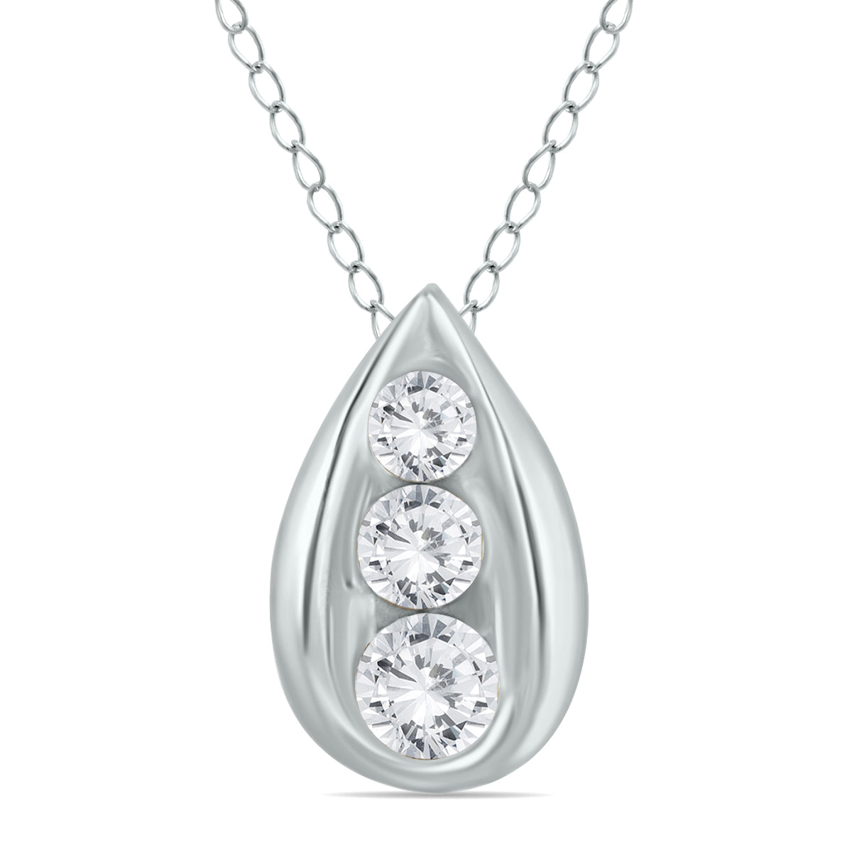 1/2 Carat Tw Three Stone Diamond Teardrop Pendant In 14K