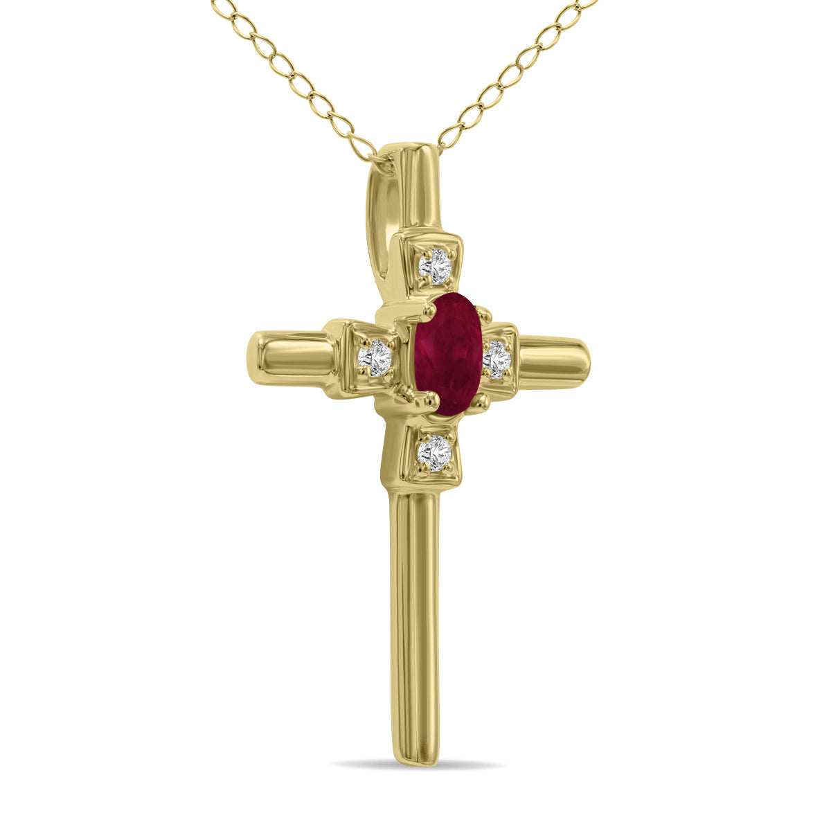 Ruby And Diamond Cross Pendant 10K Yellow Gold