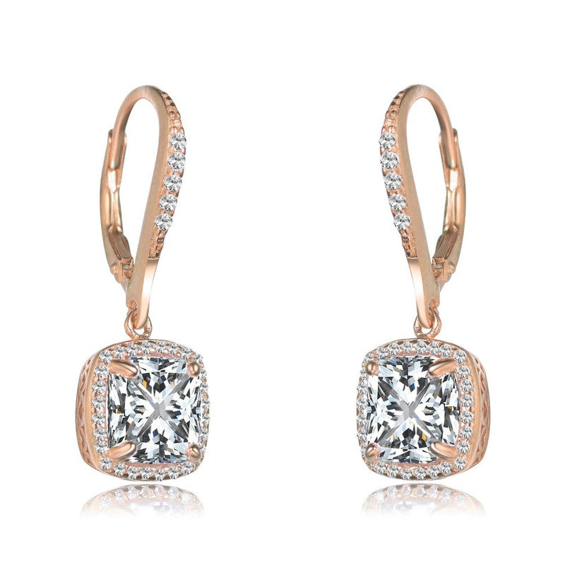 Sterling Silver with Clear Round and Radiant Cubic Zirconia Drop Earrings