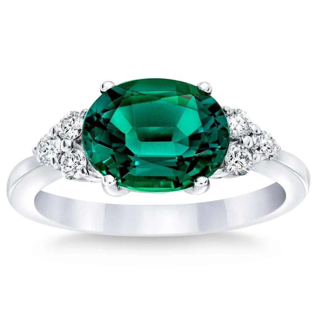 3 1/4 ct Oval Emerald & Lab Grown Diamond Ring in 10k White or Yellow Gold