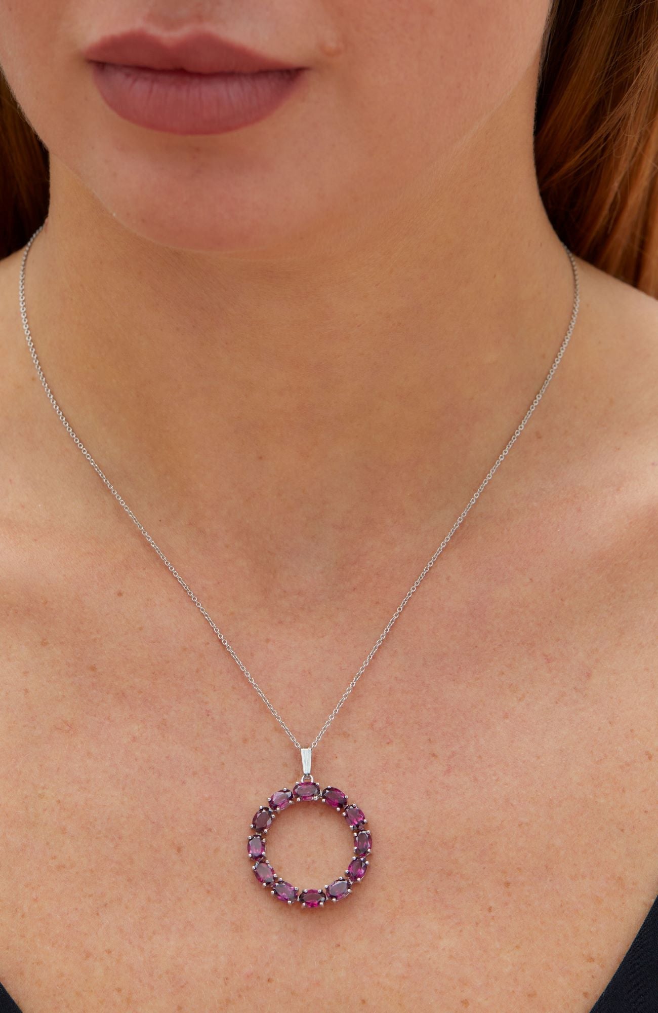 STERLING SILVER RHODOLITE CIRCLE PENDANT