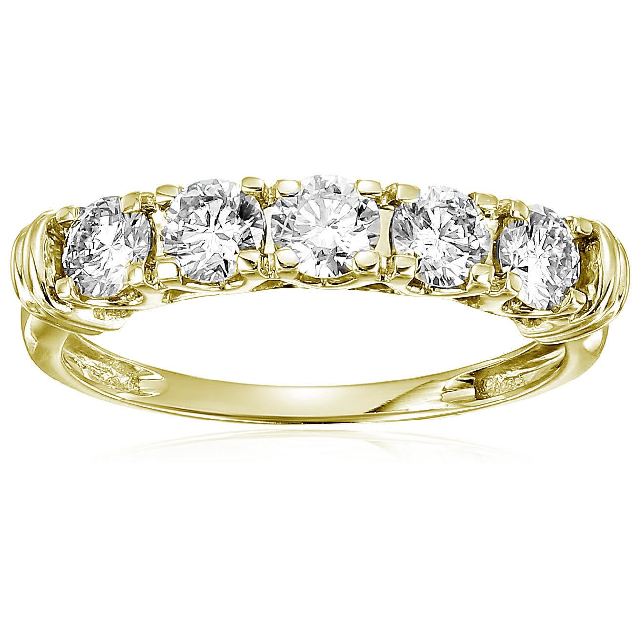 2 Cttw 5 Stone Diamond Ring 14K Yellow Gold Engagement Prong Set Round