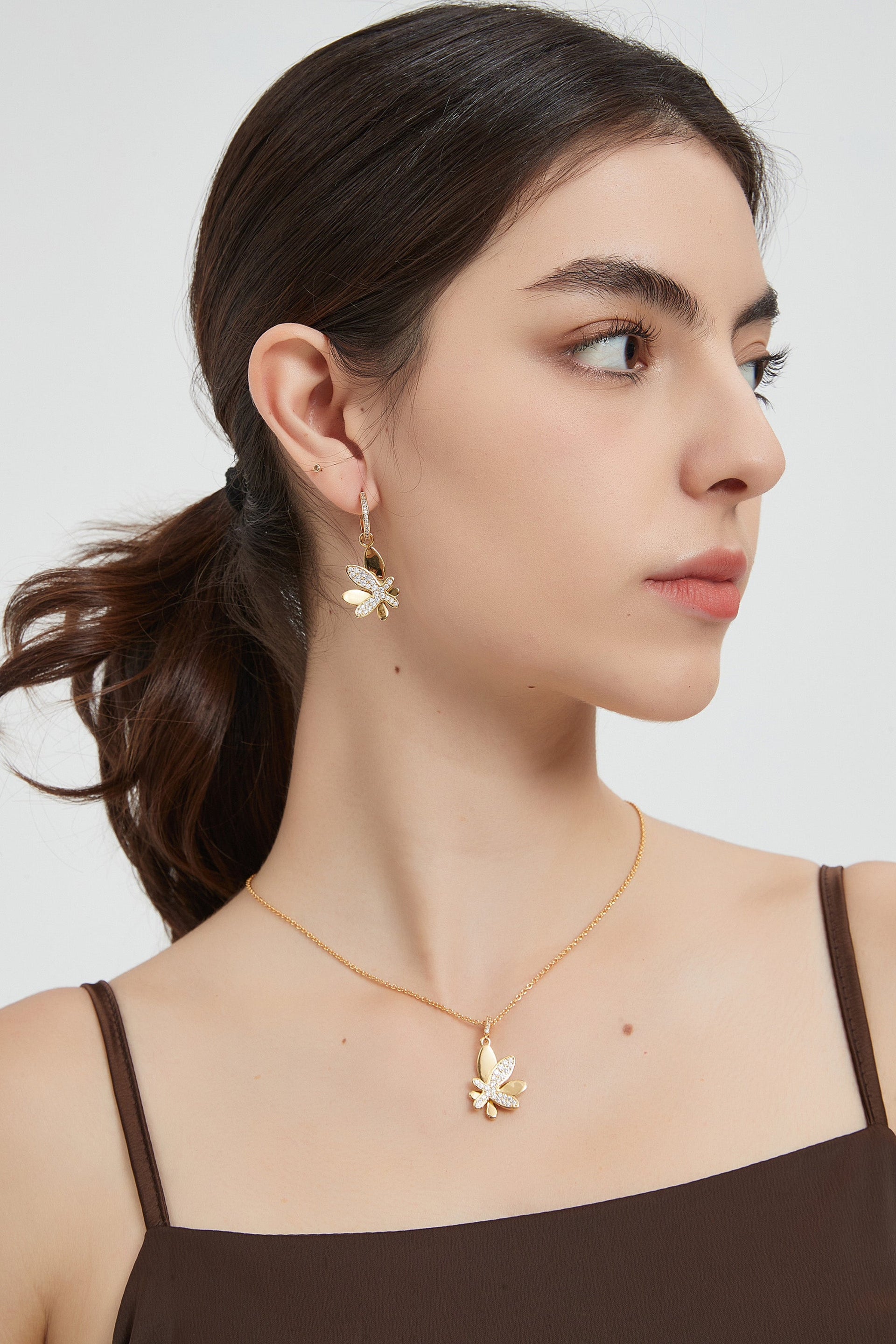 Gold Pavé Diamond Butterfly Pendant Necklace