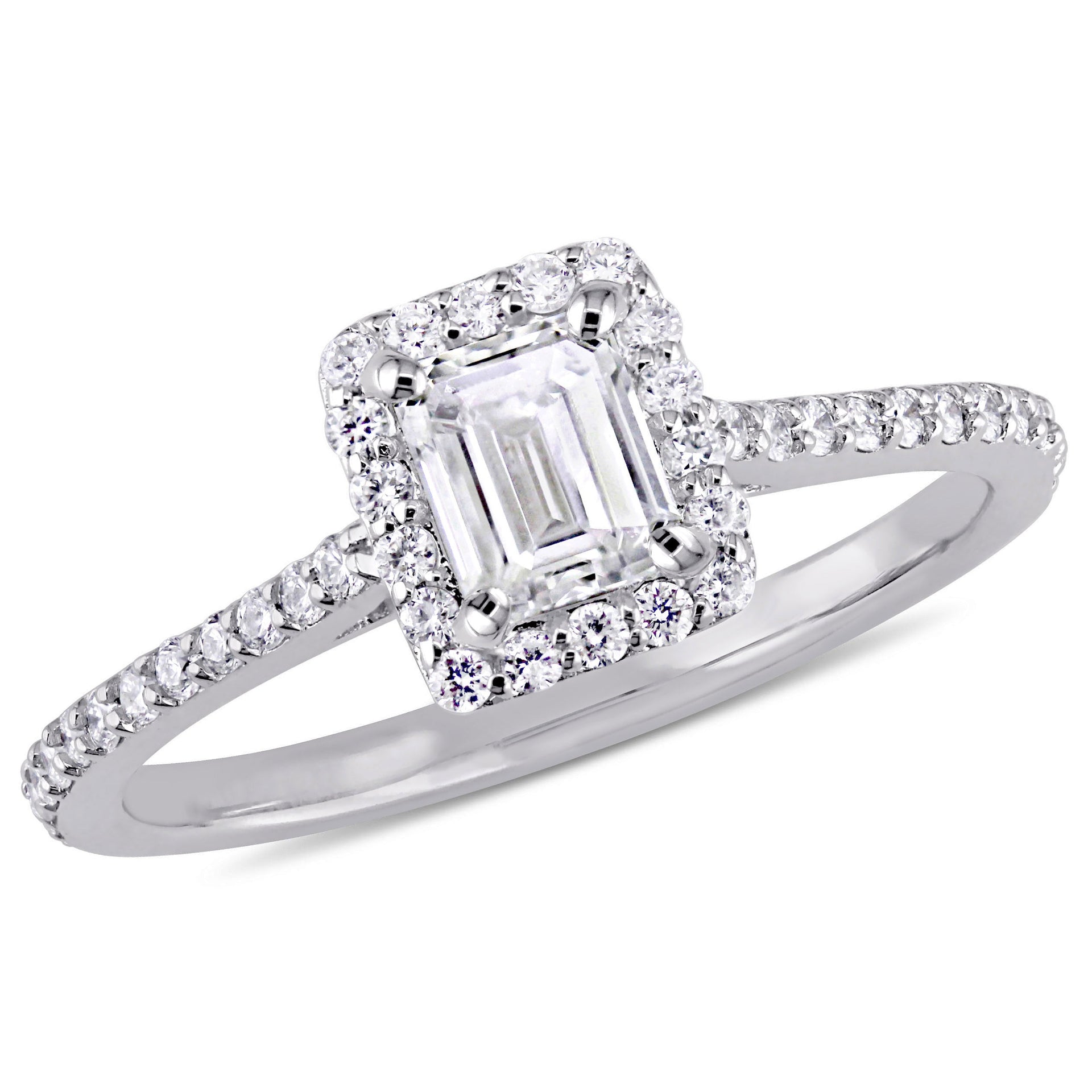 Mimi & Max 3/4ct TW Emerald Round-cut Diamond Halo Ring 14k White Gold