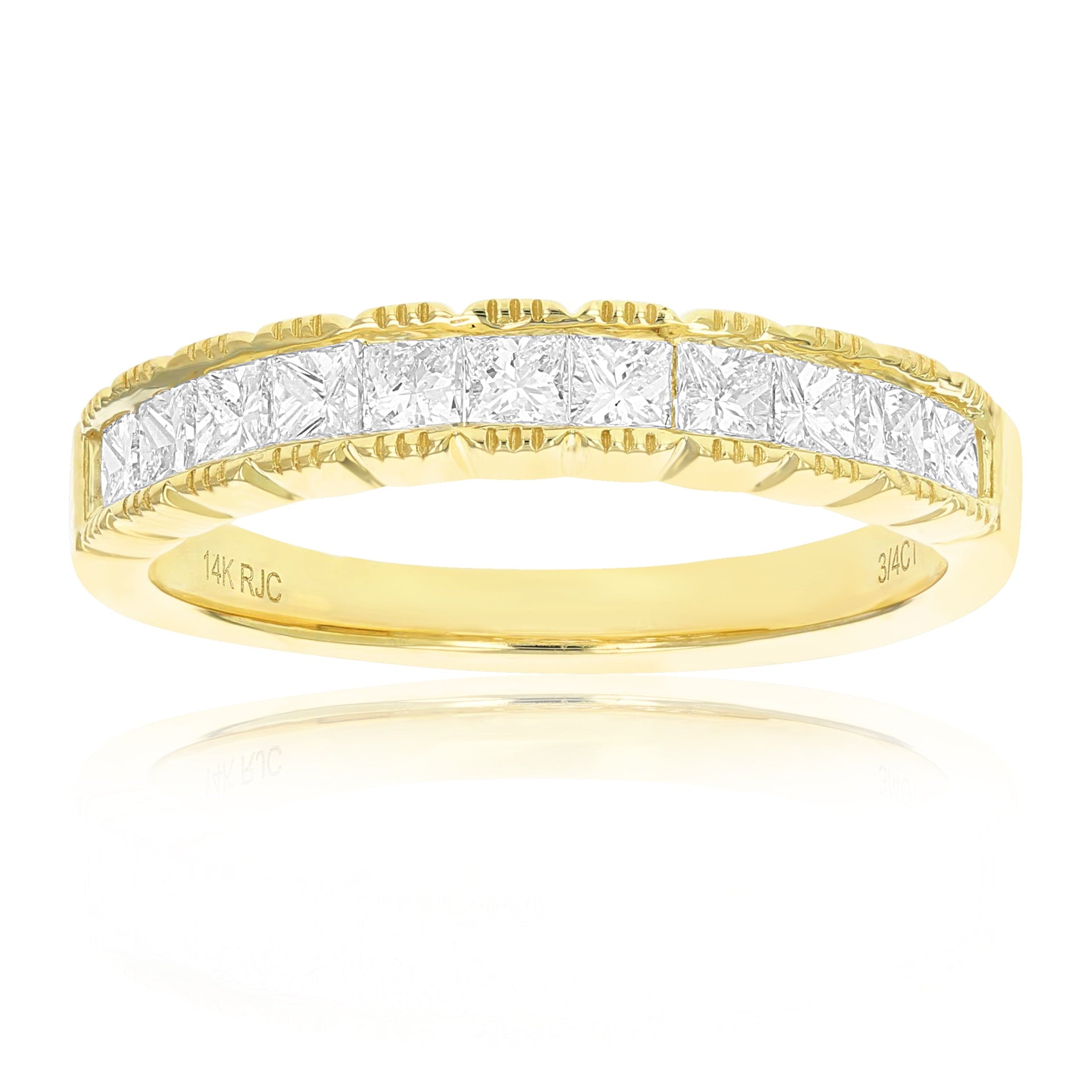 3/4 Cttw Princess Cut Diamond Wedding Band With Milgrain In 14K Gold Channel Set